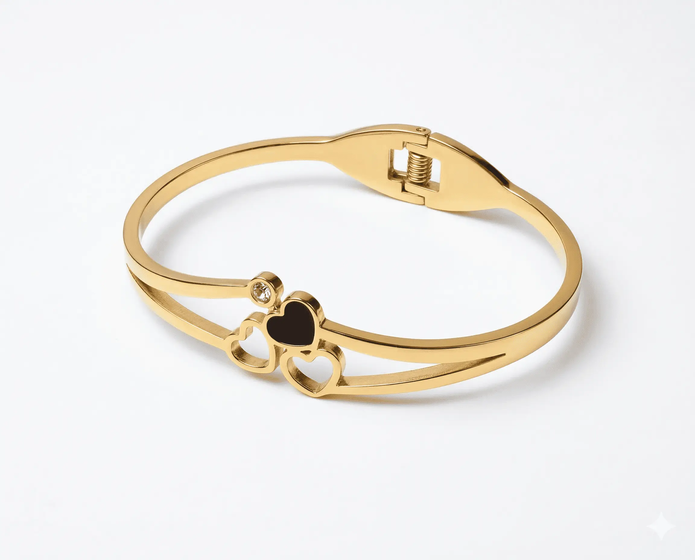 Stylish Open Cuff Clover & Heart Gold Finish Bracelet for Girls & Women