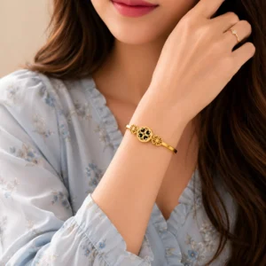 Elegant Round Clover Gold Finish Bracelet for Girls & Women