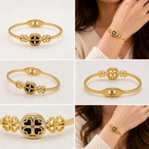 Elegant Round Clover Gold Finish Bracelet for Girls & Women