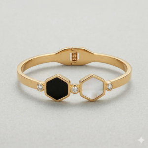 Modern Geometric Hexagon Gold Finish Bracelet for Girls & Women